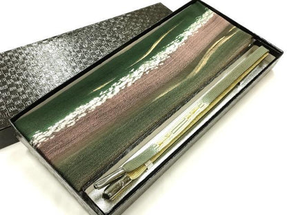 平和屋着物●和装小物　帯締め・帯揚げセット　高麗組　金糸　金彩　暈し　撚り房　正絹　逸品　未使用　AABK5600ay