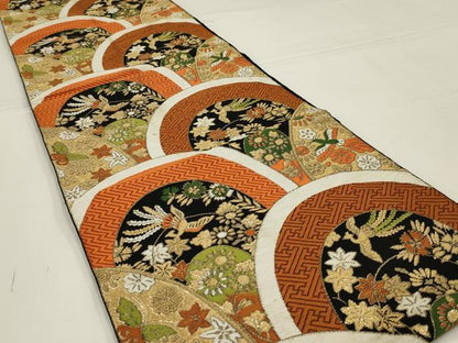 平和屋着物◎六通柄　本袋帯　唐織　青海波鳳凰花文　黒地　金糸　正絹　逸品　AABK5602ou