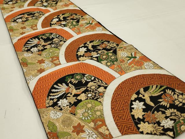 平和屋着物◎六通柄　本袋帯　唐織　青海波鳳凰花文　黒地　金糸　正絹　逸品　AABK5602ou