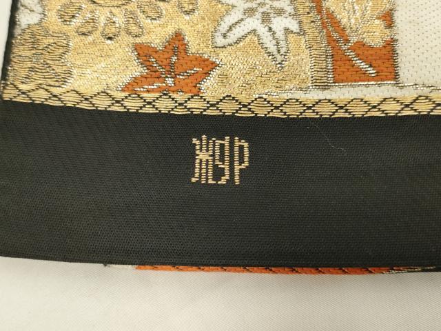 平和屋着物◎六通柄　本袋帯　唐織　青海波鳳凰花文　黒地　金糸　正絹　逸品　AABK5602ou