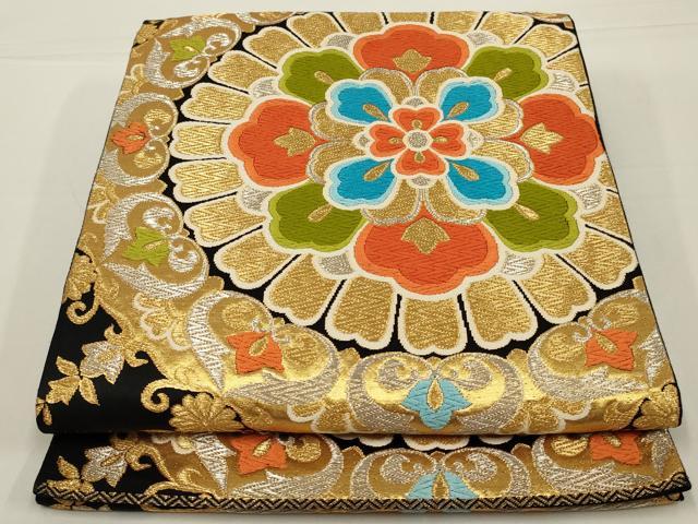 平和屋着物◎六通柄袋帯　唐織　飾花文　黒地　金銀糸　正絹　逸品　未使用　AABK5605ou