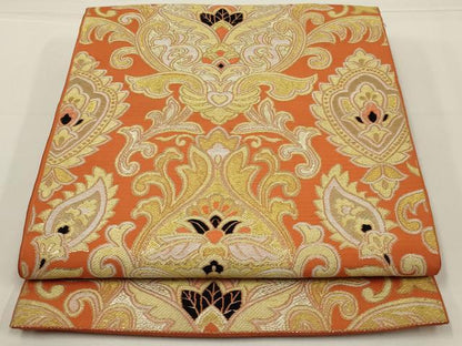 平和屋着物◎六通柄袋帯　更紗花文　金糸　正絹　逸品　AABK5614ou