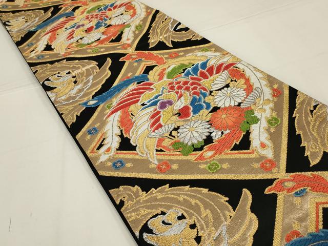 平和屋着物◎六通柄袋帯　唐織　鳳凰花文　黒地　金銀糸　正絹　逸品　AABK5615ou
