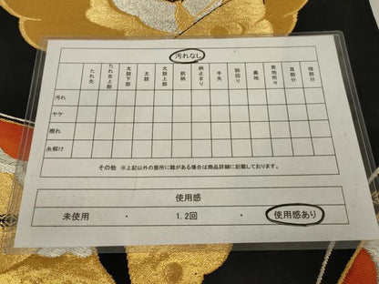 平和屋着物◎六通柄袋帯　唐織　舞蝶文　黒地　銀糸　正絹　逸品　AABK5616ou