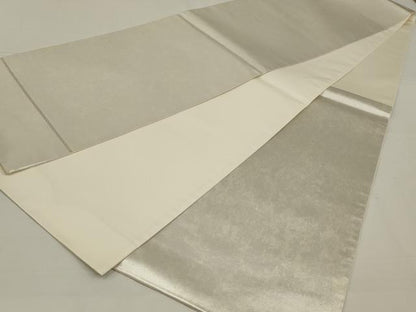 平和屋着物◎六通柄袋帯　霞文　漆銀泥　銀糸　正絹　逸品　未使用　AABK5617ou