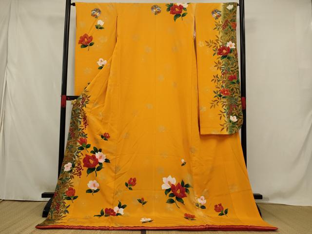 平和屋本店●お引きずり・お引き摺り・引き振袖　和装　結婚式　舞妓　芸妓　芸者　衣装　椿　暈し染め　金彩　逸品　AABK5618ou