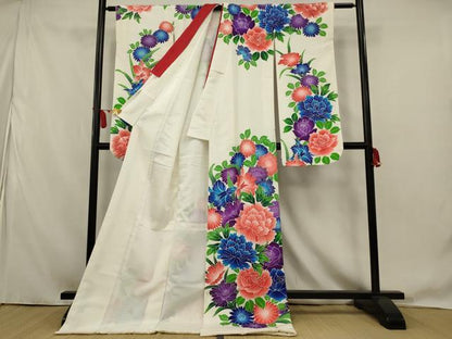 平和屋本店●お引きずり・お引き摺り・引き小振袖　二尺袖　和装　結婚式　舞妓　芸妓　芸者　衣装　草花文　逸品　AABK5621ou