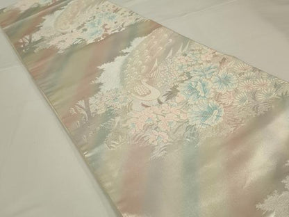 平和屋着物◎六通柄袋帯　唐織　孔雀草花文　銀糸　正絹　逸品　AABK5628ou