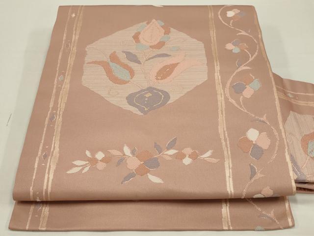 平和屋着物◎九寸名古屋帯　ペルシャ文　金糸　正絹　逸品　AABK5630ou