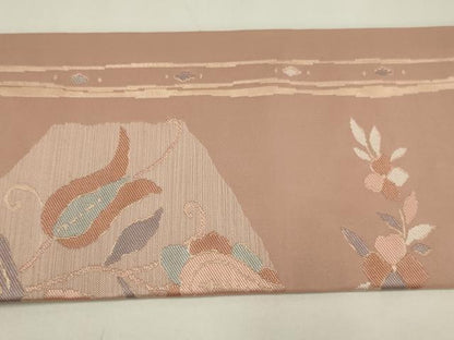 平和屋着物◎九寸名古屋帯　ペルシャ文　金糸　正絹　逸品　AABK5630ou