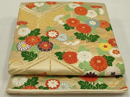 平和屋着物◎六通柄袋帯　唐織　草花文　金糸　正絹　逸品　AABK5636ou