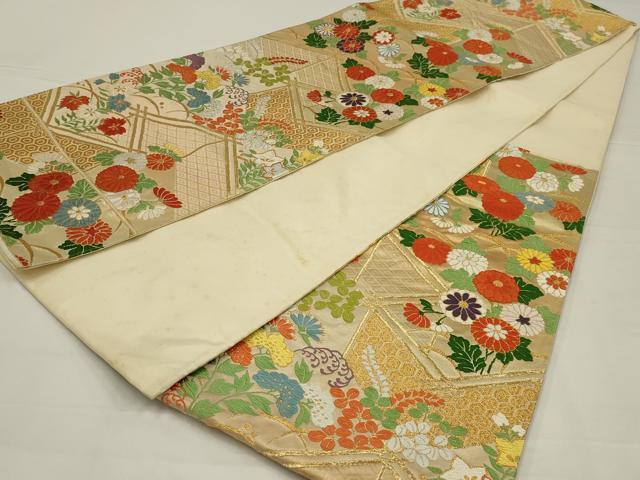 平和屋着物◎六通柄袋帯　唐織　草花文　金糸　正絹　逸品　AABK5636ou