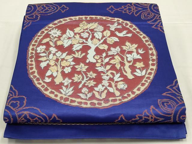 平和屋着物◎六通柄袋帯　花鳥丸文　金銀糸　正絹　逸品　AABK5637ou