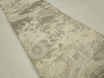 平和屋着物◎六通柄袋帯　唐織　花車文　銀糸　正絹　逸品　AABK5638ou