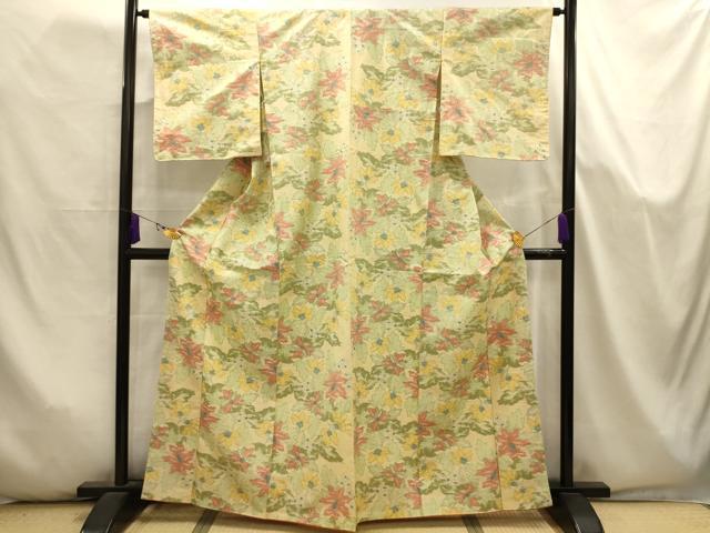 平和屋着物■上質な紬　草花文　正絹　逸品　AABK5642sx