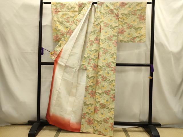 平和屋着物■上質な紬　草花文　正絹　逸品　AABK5642sx