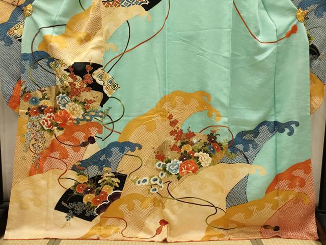 平和屋着物■豪華振袖　駒刺繍　立波地紙花文　金銀彩　ロング丈　正絹　逸品　AABK5643sx
