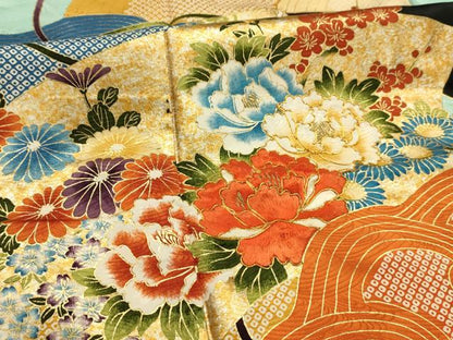平和屋着物■豪華振袖　駒刺繍　立波地紙花文　金銀彩　ロング丈　正絹　逸品　AABK5643sx