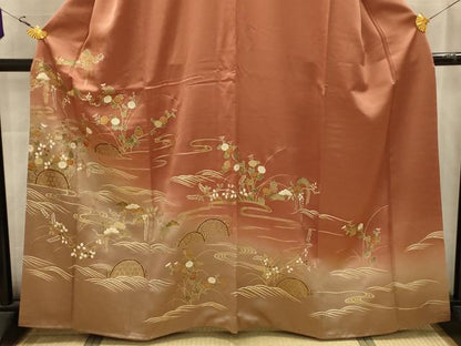 平和屋着物■訪問着　駒刺繍　流水花籬文　暈し染め　金彩　正絹　逸品　AABK5645sx