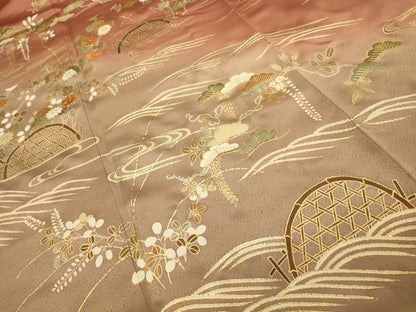 平和屋着物■訪問着　駒刺繍　流水花籬文　暈し染め　金彩　正絹　逸品　AABK5645sx