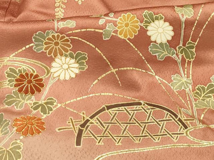 平和屋着物■訪問着　駒刺繍　流水花籬文　暈し染め　金彩　正絹　逸品　AABK5645sx