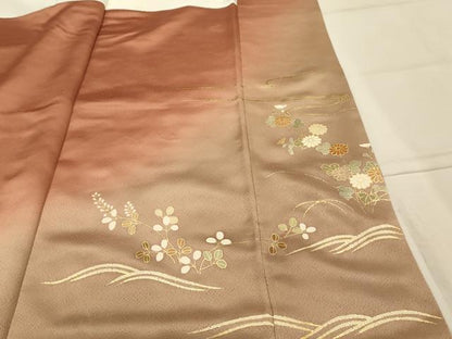 平和屋着物■訪問着　駒刺繍　流水花籬文　暈し染め　金彩　正絹　逸品　AABK5645sx