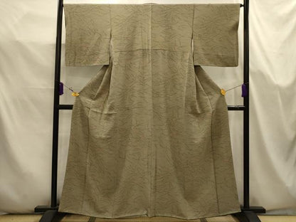 平和屋着物■上質な小紋　松葉文　鬼しぼ縮緬　正絹　逸品　AABK5655sx