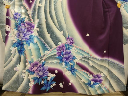 平和屋着物■豪華振袖　流水花文　暈し染め　銀彩　正絹　逸品　AABK5657sx