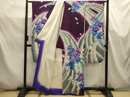 平和屋着物■豪華振袖　流水花文　暈し染め　銀彩　正絹　逸品　AABK5657sx