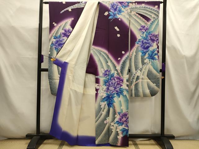 平和屋着物■豪華振袖　流水花文　暈し染め　銀彩　正絹　逸品　AABK5657sx