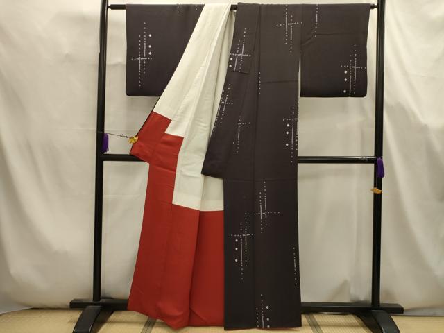 平和屋着物■伝統工芸士　辻井邦夫　小紋　絞り　幾何学文様　正絹　逸品　AABK5658sx