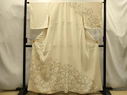 平和屋着物■訪問着　刺繍　草花文　銀糸　正絹　逸品　AABK5659sx