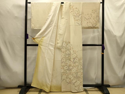 平和屋着物■訪問着　刺繍　草花文　銀糸　正絹　逸品　AABK5659sx