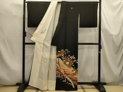 平和屋着物■豪華黒留袖　松竹梅束ね熨斗花文　暈し染め　金彩　正絹　逸品　AABK5660sx