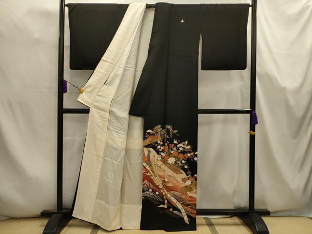 平和屋着物■豪華黒留袖　松竹梅束ね熨斗花文　暈し染め　金彩　正絹　逸品　AABK5660sx