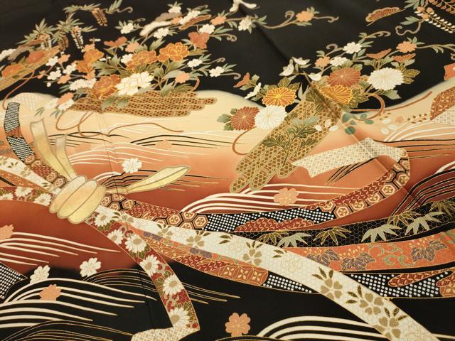 平和屋着物■豪華黒留袖　松竹梅束ね熨斗花文　暈し染め　金彩　正絹　逸品　AABK5660sx