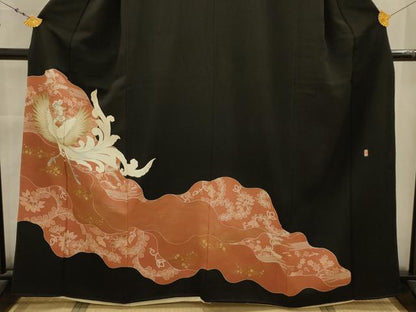 平和屋着物■豪華黒留袖　作家物　刺繍　道長鳳凰花文　金糸　金彩　正絹　逸品　AABK5661sx