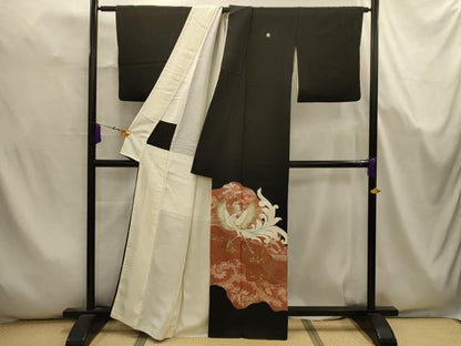平和屋着物■豪華黒留袖　作家物　刺繍　道長鳳凰花文　金糸　金彩　正絹　逸品　AABK5661sx