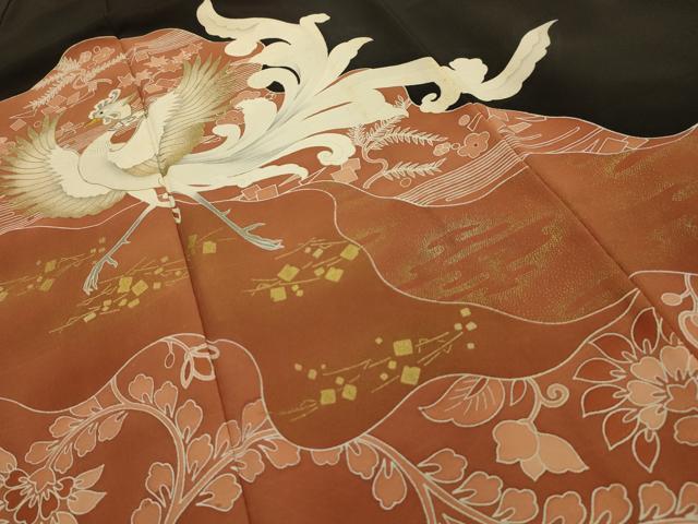 平和屋着物■豪華黒留袖　作家物　刺繍　道長鳳凰花文　金糸　金彩　正絹　逸品　AABK5661sx