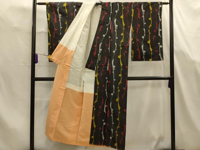平和屋着物■上質な小紋　幾何学文様　黒地　AABK5662sx