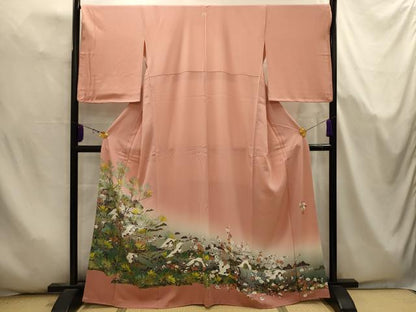 平和屋着物■豪華色留袖　友禅　作家物　飛鶴梅松文　正絹　逸品　AABK5663sx