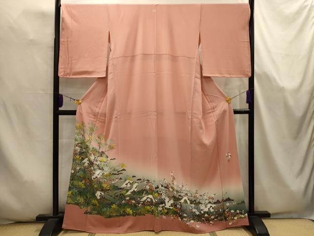 平和屋着物■豪華色留袖　友禅　作家物　飛鶴梅松文　正絹　逸品　AABK5663sx