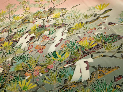 平和屋着物■豪華色留袖　友禅　作家物　飛鶴梅松文　正絹　逸品　AABK5663sx