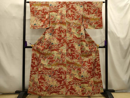 平和屋着物■上質な小紋　人物風景文　金彩　正絹　逸品　AABK5667sx