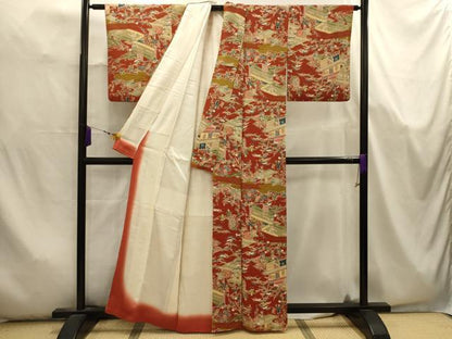 平和屋着物■上質な小紋　人物風景文　金彩　正絹　逸品　AABK5667sx