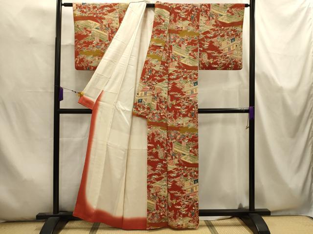 平和屋着物■上質な小紋　人物風景文　金彩　正絹　逸品　AABK5667sx