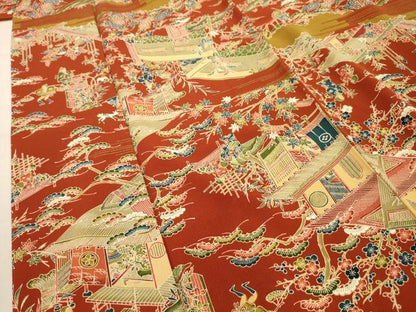 平和屋着物■上質な小紋　人物風景文　金彩　正絹　逸品　AABK5667sx