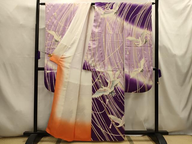 平和屋着物■豪華振袖　駒刺繍　飛鶴紐文　暈し染め　金彩　正絹　逸品　AABK5671sx