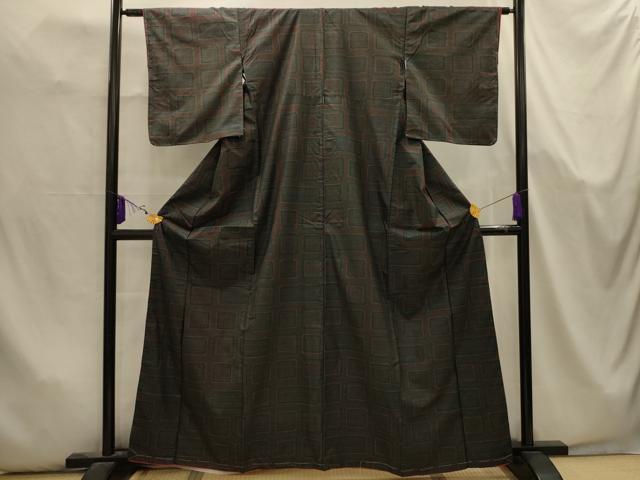 平和屋着物■本場大島紬　7マルキ　幾何学文様　正絹　逸品　AABK5674sx