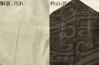平和屋着物■本場大島紬　流水草花文　黒地　正絹　逸品　AABK5676sx